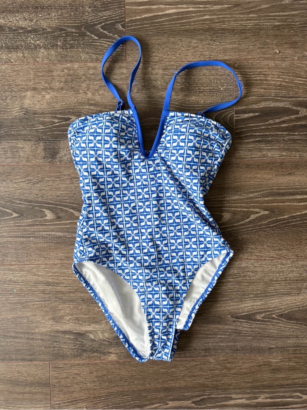 Shade & Shore Blue and White Geometric One-Piece Swimsuit